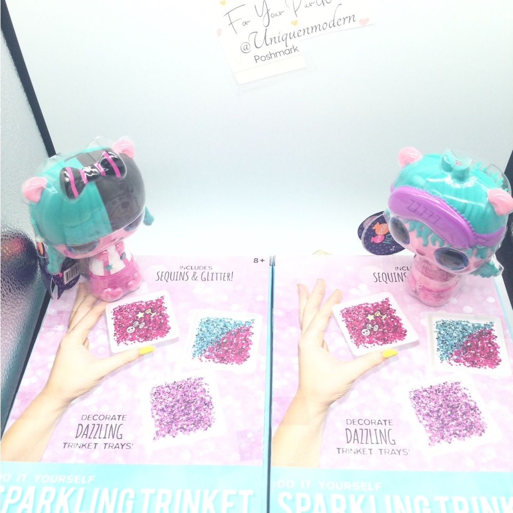 Sparkling Trinket Tray Kids Craft Kit - Teal & Pink girls bundle set